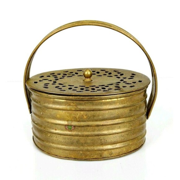 Vintage Potpourri Incense Brass Cricket Cage Trinket Box with Lid Made in India - Picture 2 of 8